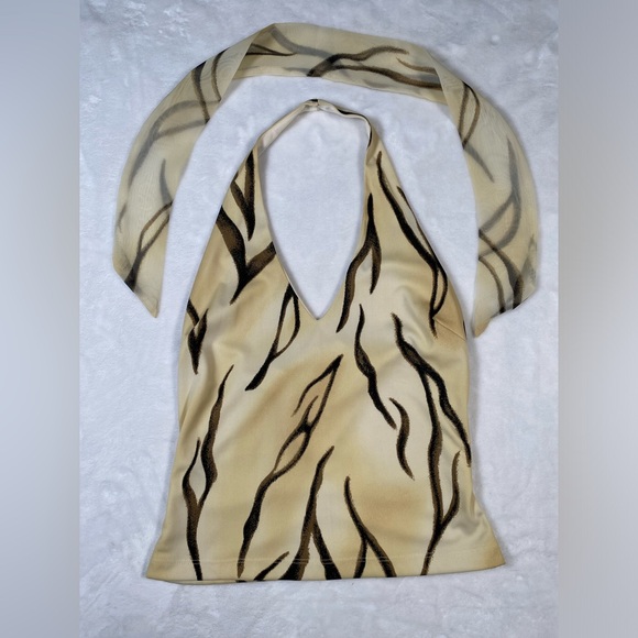 Women’s Cache Size 4 Made in USA Cream Tiger Stripe Halter top - Picture 2 of 13